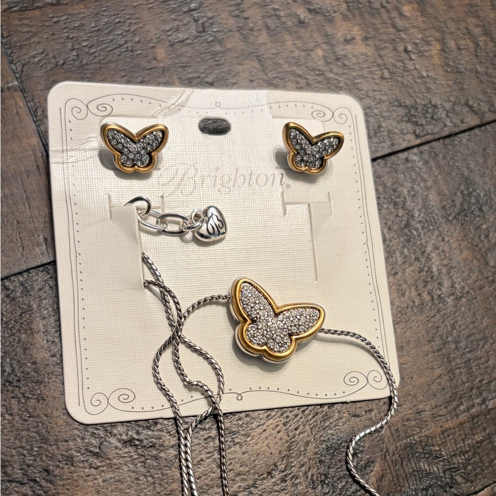 Brighton Gold and Silver Butterfly Earrings w/necklace